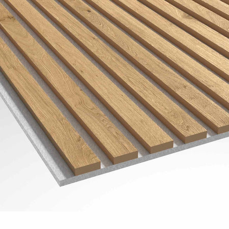 Oak - Grey Acoustic Slats Wall Panel 240 x 60 - DecorMania.eu